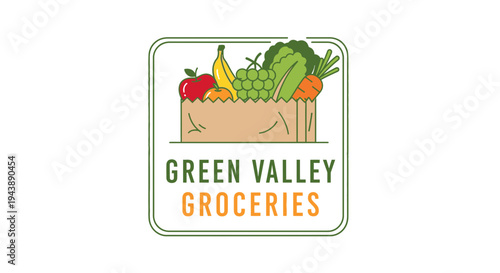 Green Valley Groceries store logo design.