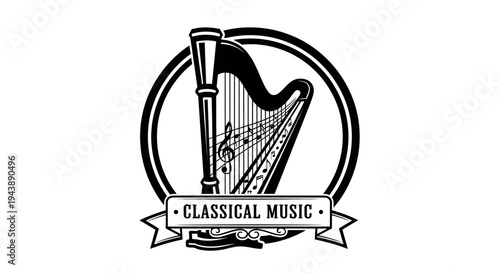 Harp musical instrument logo design.