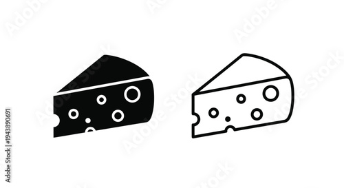 Two cheese wedge icons one filled and one outlined with holes