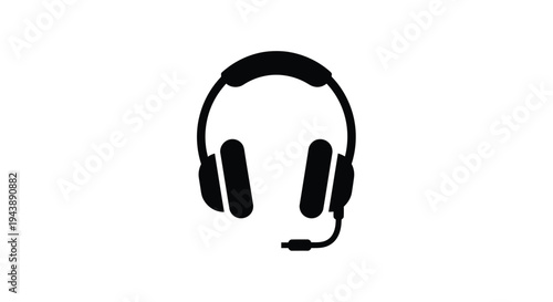 Simple black silhouette of over ear headphones with a microphone