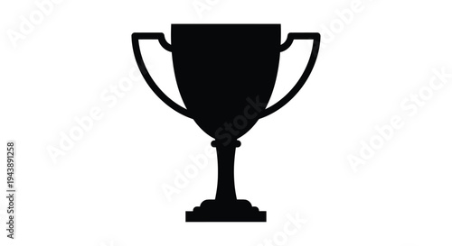 A simple black silhouette of a classic gold trophy on white