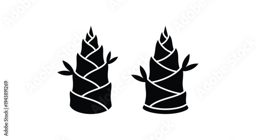 Two stylized bamboo shoots depicted in a simple black and white illustration