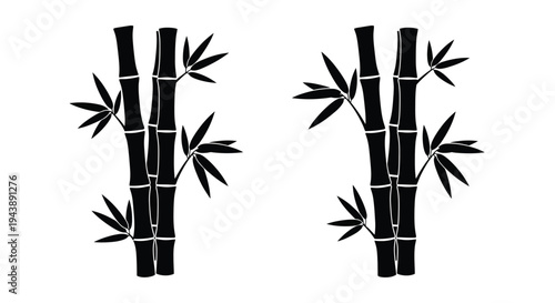 Black and white illustration of two bamboo stalks with leaves