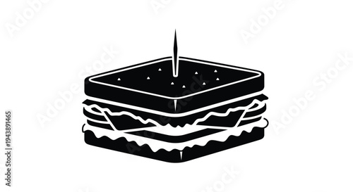 A simple black and white illustration of a stacked sandwich with a toothpick