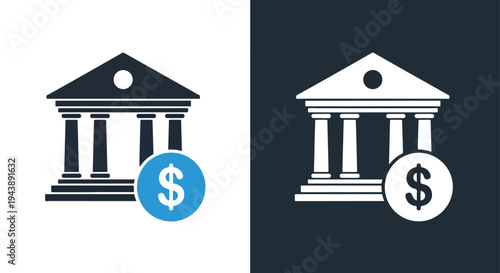 Bank Building Money Icon Set Vector Illustration - Minimalist, flat icon, outline, glyph, linear, clipart, sticker - Blue icon set - Glyph icon