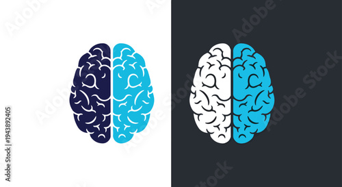 Brain icon set vector mental health intelligence - Blue icon set - Modern style icon  - Glyph and solid icon set - Icon vector - Minimalist, flat icon