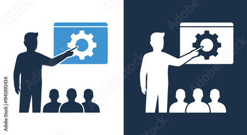 Business training icon set vector illustration - Glyph solid icon - Editable modern style icon - Modern style icon - Blue icon set