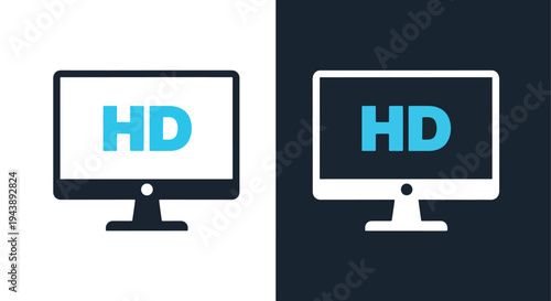 HD Monitor Icon Set Vector Display Technology - Glyph solid icon - Editable modern style icon - Modern style icon - Blue icon set