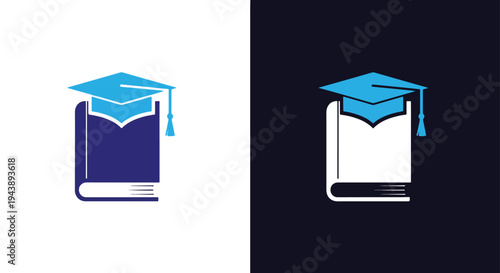 Graduation cap icon set vector blue education - Glyph solid icon - Editable modern style icon - Modern style icon - Blue icon set