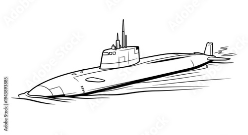 Outline drawing of a submarine sailing on the water