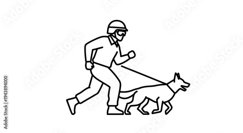 Police Officer Running With K9 Unit Dog