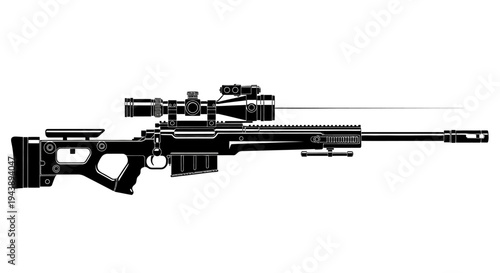 Precision Sniper Rifle with Scope, Silhouette, Military Weapon, Tactical Firearm
