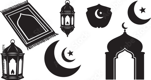 Ramadan Kareem Islamic Symbols and Decorations Vector Illustration Set