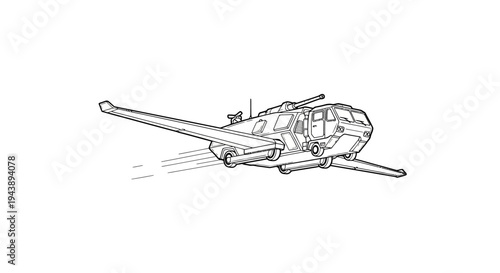 Retro Futuristic Aircraft Concept Art, Sci-Fi Flying Machine Blueprint Style