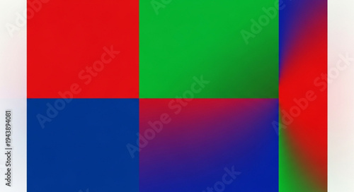 Abstract geometric composition with vibrant color blocks and gradient transition.