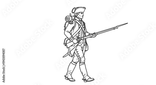 Revolutionary War Soldier Marching with Musket