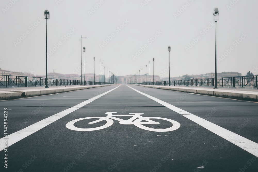 Fototapeta premium Empty Bike Lane Without Cyclists in Urban Environment