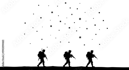 Silhouette of Soldiers Marching Under a Starry Sky