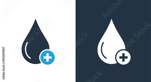 Water drop icon set vector plus symbol - Minimalist, flat icon, outline, glyph, linear, clipart, sticker - Blue icon set - Glyph icon
