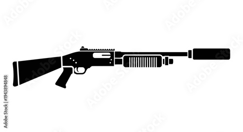 Tactical Shotgun with Silencer Icon Vector Illustration