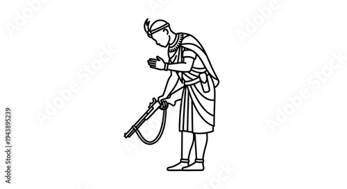 Warrior with Rifle Bowing in Traditional Attire