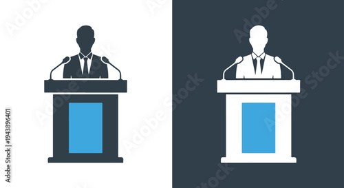Business speaker podium icon set vector blue - Minimalist, flat icon, outline, glyph, linear, clipart, sticker - Blue icon set - Glyph icon