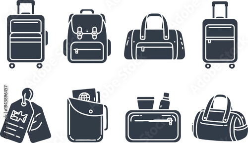 A luggage icon set including various travel bags and suitcases