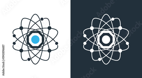 Atom icon set vector nuclear science symbol - Glyph solid icon - Editable modern style icon - Modern style icon - Blue icon set