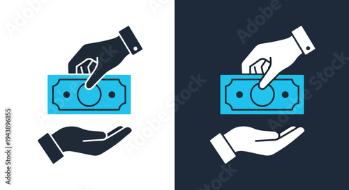 Business handshake money icon set vector - Line and glyph solid icon and logo templete - Blue icon set - Minimalist, flat icon