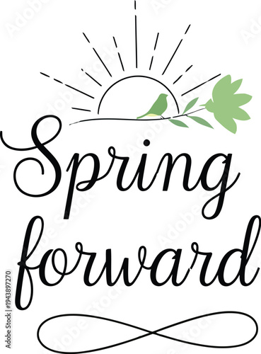 Charming vector graphic illustration announcing the official seasonal transition for daylight saving time to spring forward