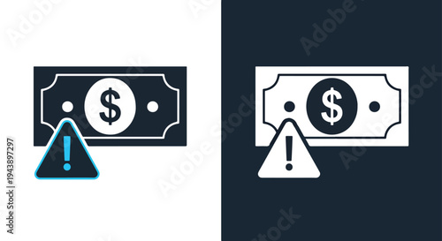 Money risk warning icons set vector blue - Blue icon set - Modern style icon  - Glyph and solid icon set - Icon vector - Minimalist, flat icon