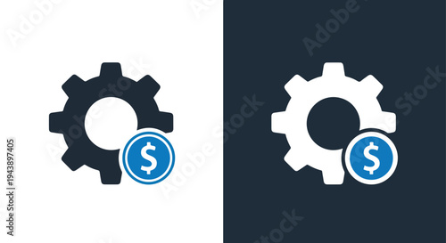Gear money icon set vector finance business - Line and glyph solid icon and logo templete - Blue icon set - Minimalist, flat icon