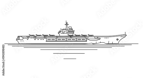 Aircraft Carrier Ship Outline Vector Illustration