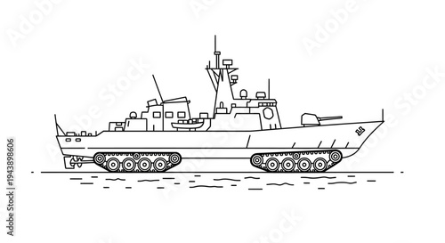 Amphibious Tank Ship Illustration - Military Vehicle Hybrid