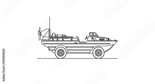 Amphibious Vehicle Line Drawing: Versatile Military Transport