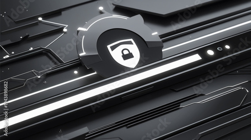 Cyber security concept with digital padlock, secure HTTPS address bar, and futuristic network interface on a dark technology background.