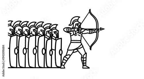 Ancient Greek Archer with Shield Wall Formation