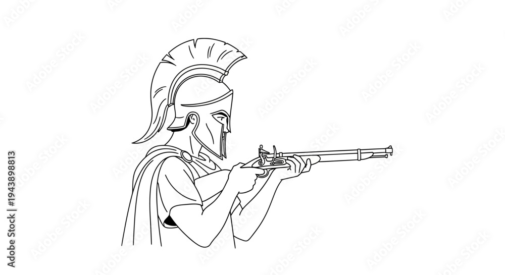 Naklejka premium Ancient Warrior with Musket Silhouette