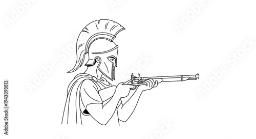 Ancient Warrior with Musket Silhouette
