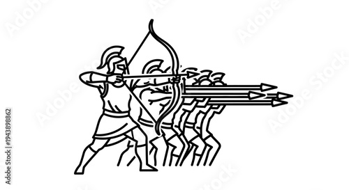 Ancient Warriors Archery Formation, Teamwork, Military Strategy, Historical Battle Scene
