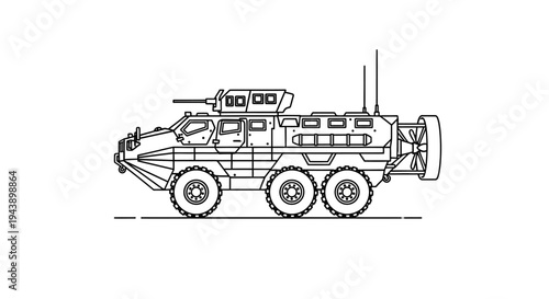 Armored Military Vehicle Blueprint: 6x6 Wheeled Combat Vehicle with Turret
