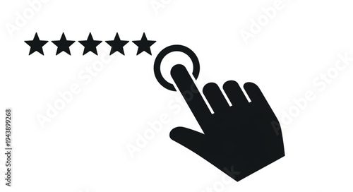Customer feedback rating with five stars and finger pressing button.