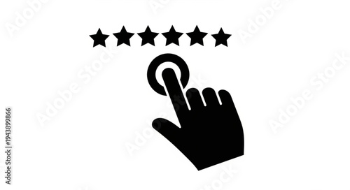 Hand clicking on five star rating system icon.