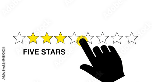 Customer hand selects three stars for rating service quality.