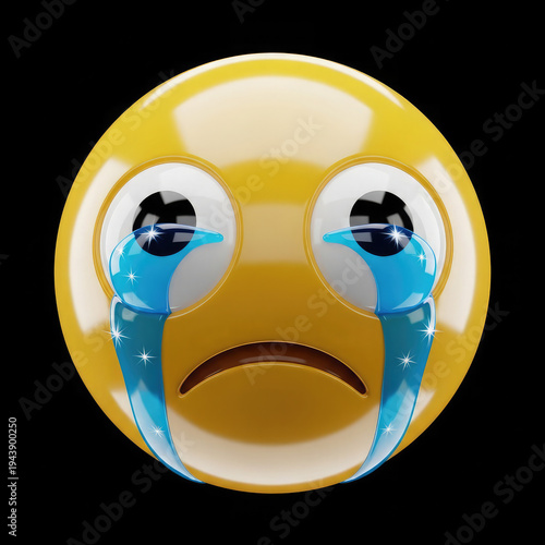 A crying yellow emoji with tears of sadness on its face