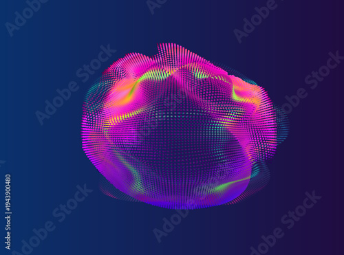 Abstract vector colorful mesh on dark background. Futuristic style card. Elegant background for business presentations. Corrupted point sphere.