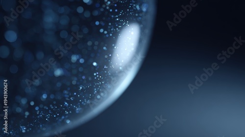 A glowing 3D digital shield protecting a floating glass sphere filled with data bits