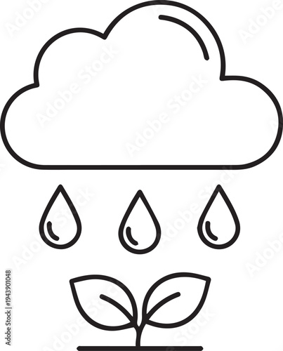 Vector illustration of rain cloud with raindrops and plant