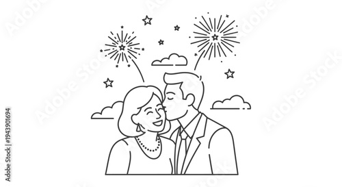 Couple celebrating with fireworks, romantic moment, anniversary, New Year, wedding