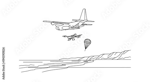 Drone Delivery from Airplane over Rugged Terrain with Parachute